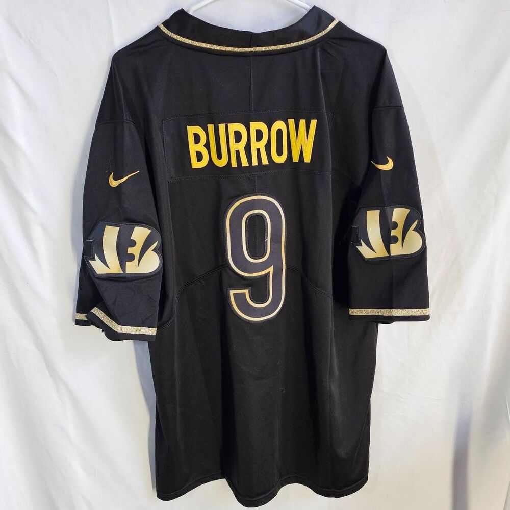 Nike Joe Burrow Cincinnati Bengals Black Gold On Field NFL Jersey Men's XL